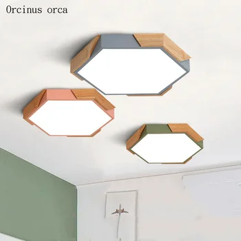 Šiaurės šalių šiuolaikinės paprasta saldainiai spalvos lubų lempa kambarį miegamasis kūrybinė asmenybė medžio masyvo LED geometrinis lubų lempa