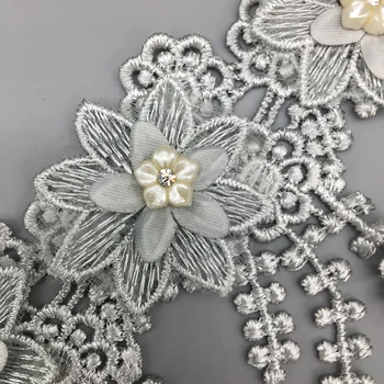 10X Aukso Perlas Zawalcowany 3D Gėlių Nėrinių Apdaila, Siuvinėta Juostele Audinio Siuvimo Amato Vestuvių Kostiumas Suknelė 