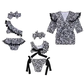 2019 Bamblys Kūdikių Mergaičių Leopard Bikini maudymosi kostiumėlį, maudymosi Kostiumėliai, Vasaros Vaikų Plaukimo Kostiumas Paplūdimio Tankini Nustatyti 1-6T