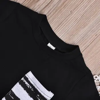 2019 Emmababy Bamblys Vaikas Kūdikių Berniukų Vasaros Drabužių Black T-Shirt Viršūnes+Dryžuotas Trumpos Kelnės Atsitiktinis Apranga Nustatyti 3-24M