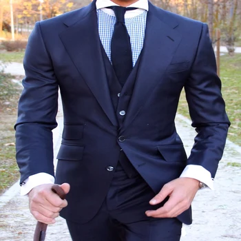 2020 Užsakymą Vyrų Kostiumas Aukštos Kokybės Grynos Šukuotinių Super Vilna Mėlynas Kostiumas Vyrams Vestuvių Tuxedos Slim Fit 3 dalių Rinkinys