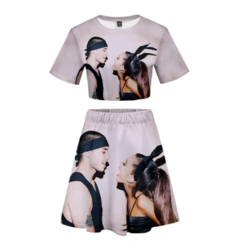 3D Ariana Grande Trumpas sijonas kostiumas Moterų Rinkiniai Mielas Vasaros Kpop O-kaklo trumpomis rankovėmis ir Sijonai Harajuku Rinkiniai