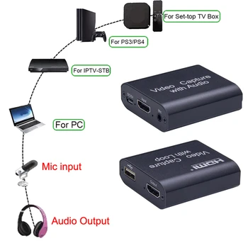 4K HDMI Užfiksuoti Kortelės, Garso ir Vaizdo Įrašymo Plokštė Live Transliacijos USB 2.0 1080P Grabber Vietinės Linijos Iš PS4 Žaidimas DVD vaizdo Kamera
