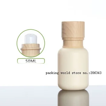 50ml smėlio spalvos matinio stiklo butelis su balto/mediniai formos siurblys& dangtis serumas/kremas/emulsija/fondas kosmetikos pakuotės