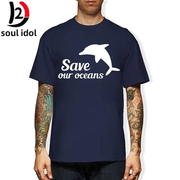 D2 Naujas Mados Vyrams Marškinėliai Raidėmis Spausdinimo Išsaugoti Mūsų Vandenynų Šūkis T-shirt Animacinių filmų Delfinų trumpomis Rankovėmis Marškinėlius Medvilnės