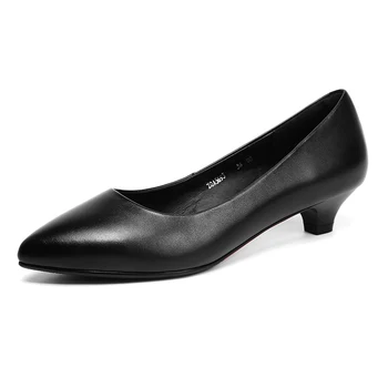 Darbo batai moteriški juodi odiniai aukštakulniai plonas kulnas palydovė profesionalių seklių burną nurodė storio vieno batai