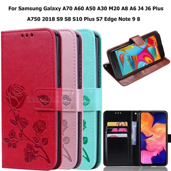 Flip Case For Samsung Galaxy A70 A50 A60 A30 M20 A8 A6 J4 J6 Plius A750 2018 S8 S9 S10 Plius S7 Krašto Pastaba 9 8 PU 3D Modelio Padengti