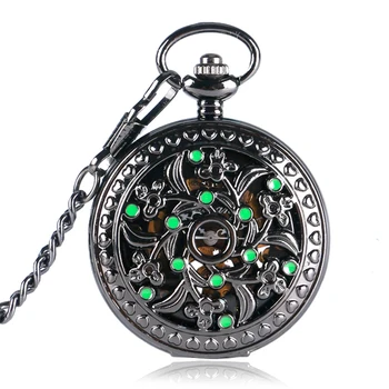 Gėlių Žalia Ornamentu Kišenėje Žiūrėti Mechaninė Vertus Likvidavimo Grandinėje Vyrų, Moterų, Mechaninė Kišenėje Žiūrėti Warcraft Laikrodis Pakabukas