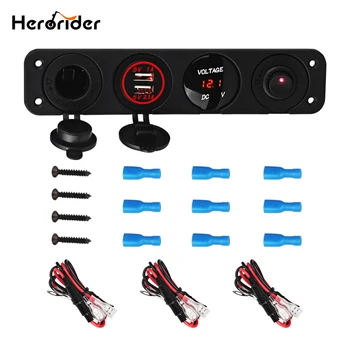 Herorider 4 Skylės Skydo Bazės Dual USB Voltmeter Metrų Elektros Lizdas Cigarečių Degiklio Jungiklis Automobilių, Sunkvežimių, Valčių Aksesuaras Jungiklio Skydelis