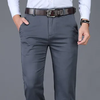 Kelnės vyriškos Laisvalaikio Kelnės Straight Blue Verslo, Darbo Kelnės Man Didelio Dydžio 28-42 Šiek tiek elastinga Klasikinis Mados Slim fit
