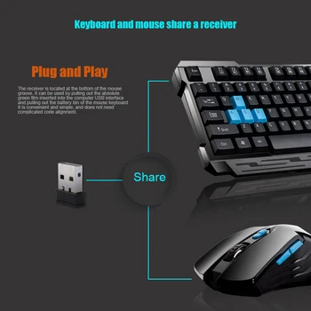 Klaviatūra, Pelė Combo Vandeniui Multimedijos 2.4 GHz Wireless Gaming Keyboard USB Bevielis susitarimo memorandumais VDX99