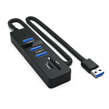 Lemputė Nešiojamas Desktop Adapter Duomenų Sinchronizavimo 5Gbps USB3.0 Hub Didelis Greitis 3-port Plug And Play TF Card Reader Greitai VNT