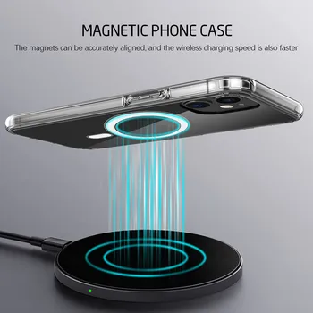 Magnetinio Telefono dėklas Skirtas iphone 12 Pro Max Mini 12Pro Paramos Magsafing Belaidžio Įkrovimo Už iphone12 Aišku, oro Pagalvė Padengti Coque