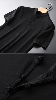 Minglu Vasaros Plonas Naujas Kinų Stiliaus Bottons Stovėti Apykaklės vyriški marškinėliai Aukštos Kokybės Slim Black Mados Vyrų marškinėliai-M-3XL 4XL