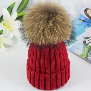 MOSNOW natūralių kailių meškėnas kailių kepurės moterų elegantiškas, vilnoniai megzti 2018 m. žiemos naujas moterų Skullies # kepurės skrybėlės