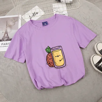 Naujas Ananasų Marškinėlius Moterims Harajuku Kawaii Grafinis Marškinėliai Vaisiai Saldus Mielas marškinėliai korėjos Drabužių Mados Atsitiktinis marškinėliai