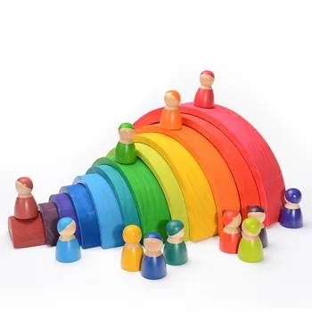 Nauji Didelio dydžio Vaivorykštė Stacker Mediniai Žaislai Vaikams Kūrybos Vaivorykštė Blokai Montessori Švietimo Žaislas Vaikams