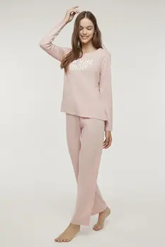 Pajama Ponios Pajama Set %100 turkijos Medvilnės Pavasarį ir Rudenį ilgomis Rankovėmis 2 vnt Mujer Femme женщина Sleepwear Homewear