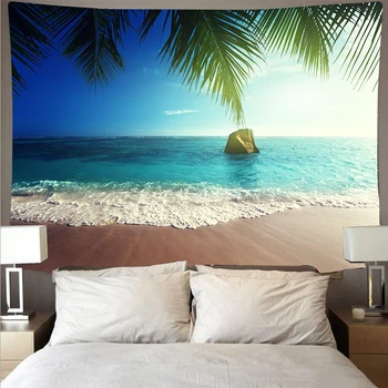 Pajūrio paplūdimio kraštovaizdžio gobelenas poliesterio sienų dangos meno gobelenas hipių sienos kabo paplūdimio rankšluostį miegamojo puošmena