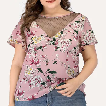 Sagace Moteris Tshirts Harajuku Gėlių Atspausdintas T-shirt Atsitiktinis Marškinėlius 2021 Naujas Vasaros Prarasti V-kaklo Nėrinių Marškinėliai Moteriška Tees Viršūnės