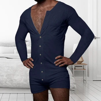 Vyrai vientisos Spalvos Romper Single-breasted Jumpsuit Sleepwear naktiniai drabužiai Bodysuit patogią kūno mens kostiumai seksualus bendrą drabužių karšto