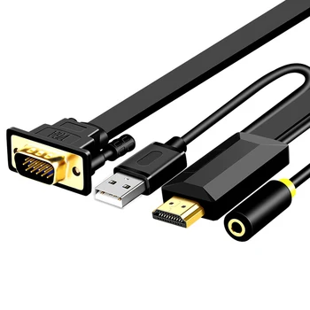 Vyrų Vyrų HDMI Į VGA Video Kabelis Adapteris 1080P HD HDMI Adapterio Kabeliu Su Audio jungtis USB Sąsaja VGA Keitiklio Kabelį
