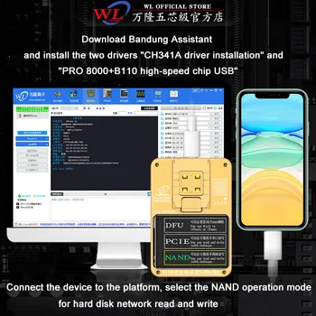 WL B110 Standžiojo Disko BGA Remonto Programuotojas X Xs Max 11 11Pro MAX 8 8P Duomenų Skaityti, Rašyti Atsarginės Plėtra Unbinding WiFi