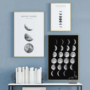 Šiaurės Mėnulio Fazės Minimalistinio Luna Drobės Tapybos Plakatai ir Spausdina Sienos Meno Cuadros Apdailos Nuotraukas Šiuolaikinio Namų Dekoro