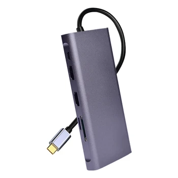 11 1 Tipas-C HUB su USB3.0 USB 2.0 VGA, RJ45 SD TF HDMI 100W PD Adapteris