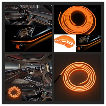 1Set 2M Vandeniui LED Juostos Šviesos, Neoninės Šviesos, Švytėjimas EL Lynas Vamzdis Kabelis USB Automobilių DC12V Cigarečių Automobilių Apdailos Šalis