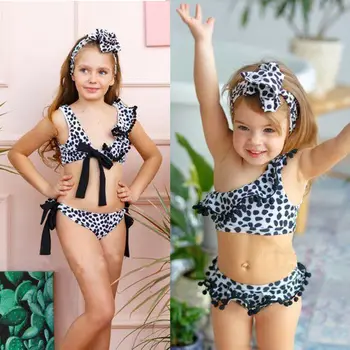 2019 Bamblys Kūdikių Mergaičių Leopard Bikini maudymosi kostiumėlį, maudymosi Kostiumėliai, Vasaros Vaikų Plaukimo Kostiumas Paplūdimio Tankini Nustatyti 1-6T