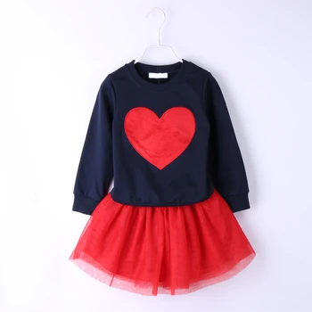2019 Naujų Rudens Mergaičių drabužių rinkinys Meilės Modelis ilgomis rankovėmis marškinėliai + Spandex sijonas Mados 2-6 metų amžiaus merginos kostiumas