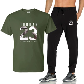 2020 Karšto Pardavimo Vasaros Medvilnės Marškinėliai+Kelnės Nustatyti Atsitiktinis 23 Markės Fitneso Jogger Kelnės Marškinėliai Hip-Hop Mados vyriški Kostiumai