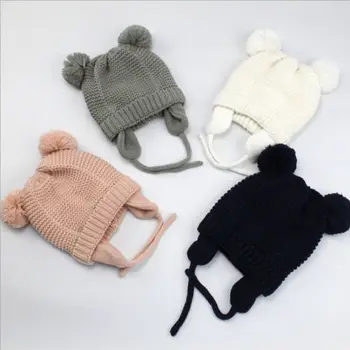 2020 Kūdikių Bamblys Mergaitės Berniukai Kūdikiams, Šiltos Žiemos Trikotažo Beanie Skrybėlių Nėrimo Slidinėjimo Kamuolys Bžūp