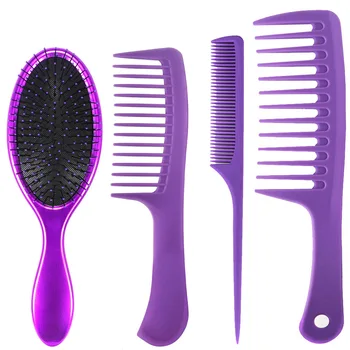 4-piece set purple, pink jūros mėlyna ABS tiesi rankena platus dantų nurodė uodegos plaukų šukos masažas, plaukų kirpimo šukos