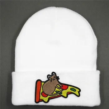 Animacinių filmų pica siuvinėjimo Tirštėti megzti skrybėlę žiemą šiltą kepurę Skullies bžūp beanie skrybėlių už vaikas vyrai moterys 107