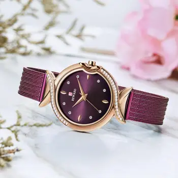 ATLYGIS Deluxe Mados Moteriški laikrodžiai Su Deimantais, Japonija Automatinė Violetinė Kvarco Moterų Laikrodžiai Verslo Laikrodžiai Gimtadienio Dovanos