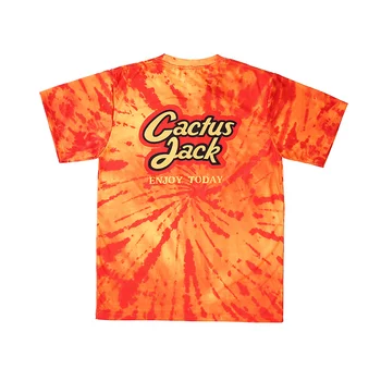 Aukštos Kokybės Scott Travis CACTUS JACK Spausdinti Moterys Vyrai Orange tie dažai T shirts tees Hiphop Steetwear Vyrų Atsitiktinis Vasaros T shirts