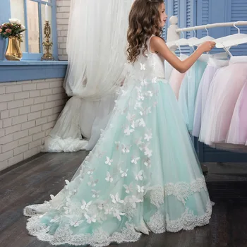 Elegantiškas Krištolo Karoliukai Gėlių Mergaičių Suknelės Grindų Ilgis Corest Atgal Pirmos Komunijos Suknelės Mergaitėms Vestuvių Prom Dresses