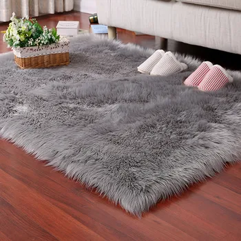 Ilgai pliušinis Dirbtinės vilnos kilimas lova, miegamojo trinkelėmis moderni sofa-lova, minkštas kilimas kambarį 