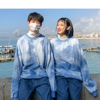 Jaunimo Pora Negabaritinių Streetwear Hoodies 2020 M. Rudenį Vyrų Harajuku Korėjos Stiliaus Palaidinės Hoodie Kaklaraištis Dažų Hoodie