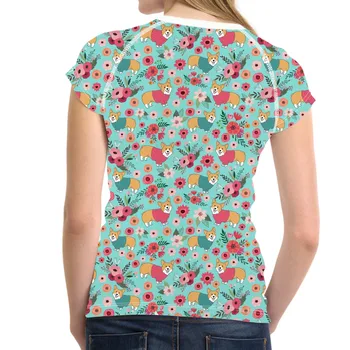 Juokinga Moterų Vasaros Marškinėliai Corgi Gėlių Šuo Spausdinti Moterų trumpomis Rankovėmis Viršūnes Tees Harajuku Fitneso marškinėliai Plius Dydis