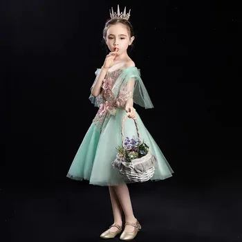 Korėjos Saldus Mergaitės Vaikų Mados Shoulderless Gimtadienio Vakaro Šalis, Purus Kamuolys Suknelė Suknelė Bamblys Kūdikių Tutu Suknelė
