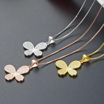 Korėjos temperamentas kūrybos cirkonis karoliai pakabukas S925 gryno sidabro rose gold drugelis priedai