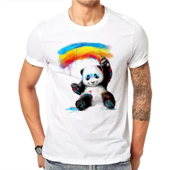 Mados Medvilnės Vasaros Mados Vyrams Marškinėliai Trumpas Sve O-k Coles Viršūnes Kūrybos Vaivorykštė Panda Spausdinami T Marškinėliai Tee Cool