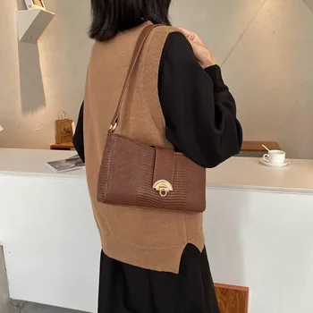 Moterų mados korėjos versija PU pečių maišą Mori moterų vientisos spalvos retro atsitiktinis padengti dvejopo naudojimo nešiojamų pažasties krepšys