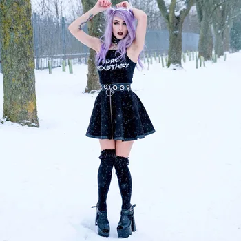 Moterų Sijonai 2021 Nauja Siunta Moterys Vasarą Šalies Gothic Punk Juoda Užtrauktukas Hollow-Out-Line Trumpas Mini Sijonas