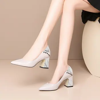 Natūralios odos moterų batai aukšti kulniukai, batų poined kojų aikštėje kulno biuro oficialus mados pavasario vasaros ponios batai