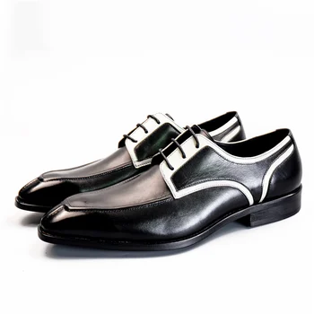 Natūralios odos vyrai brogue Verslo Vestuvių puotą batai atsitiktinis butai, batai senovinių rankų darbo oksfordo bateliai vyrams nėrinių iki 2019