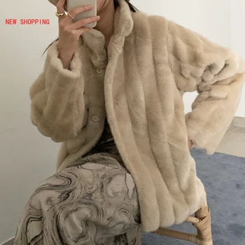 Naujas Elegantiškas Trumpas Dirbtiniais Kailių Paltai Chaki 2020 M. Žiemos Prabangus Šiltas Tirštėti Pliušinis Moterų Striukė Korėjos Prarasti Furry Paltas Mujer